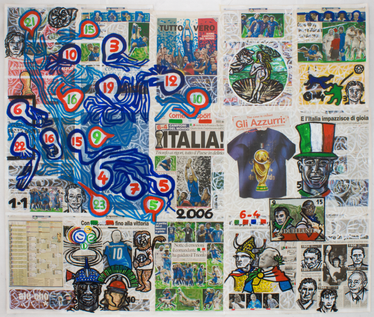 6-4 Campioni del Mondo! (2006), 158 x 187 cm, acrylic on newspaper, inv. PH581E