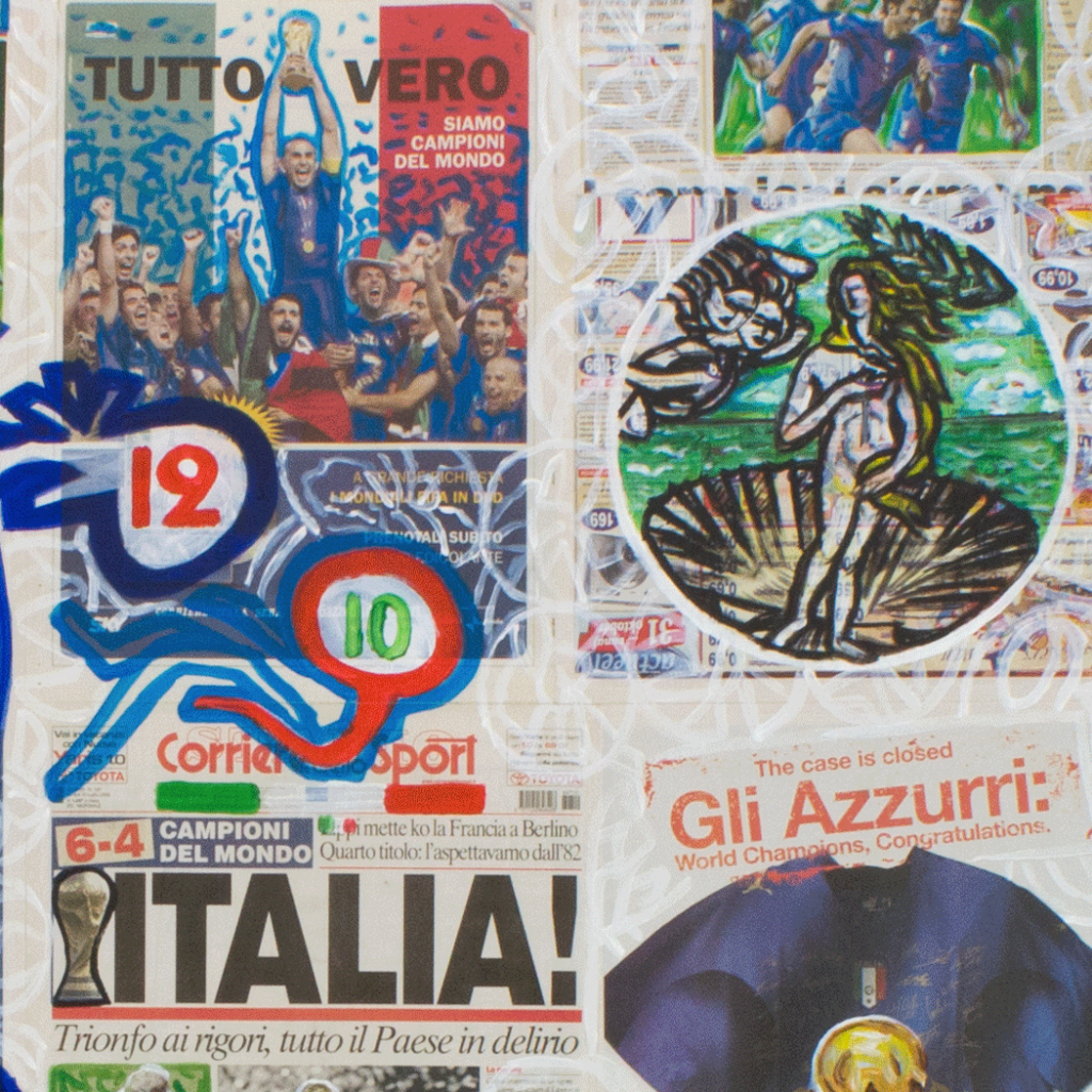 6-4 Campioni del Mondo! (2006), 158 x 187 cm, acrylic on newspaper, inv. PH581E