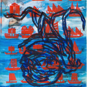 Senza titolo (2004), 107 x 75 cm, acrylic on newspaper, inv. PH075B